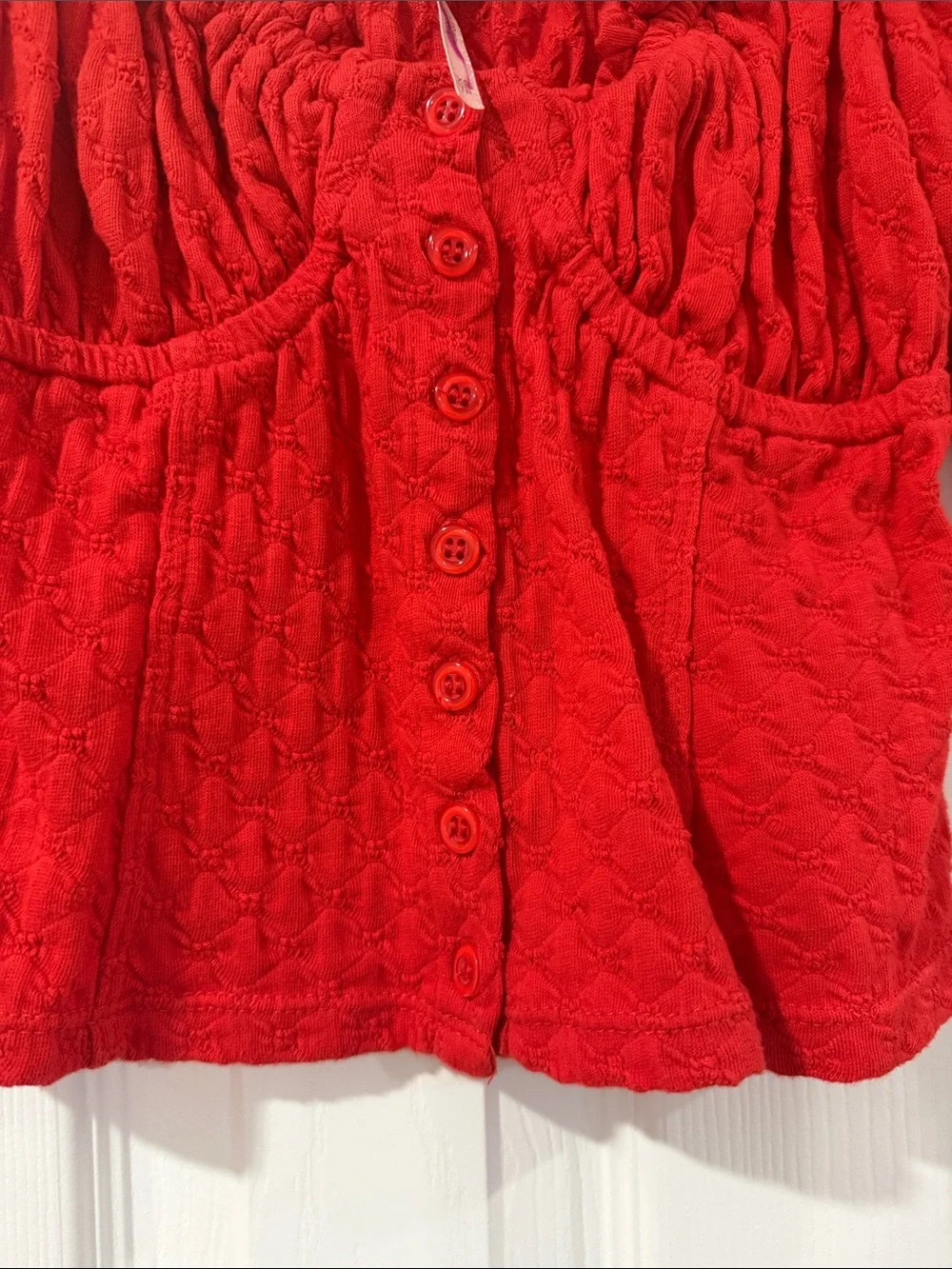 Free People ladybug Red Smocked Button-Front Long Sleeve Top